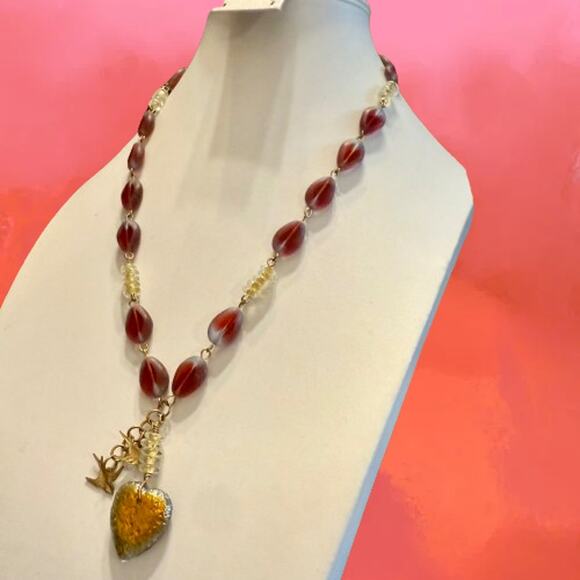 Unique Handcrafted Artisan Glass Beaded Heart Pendant - Picture 5 of 12